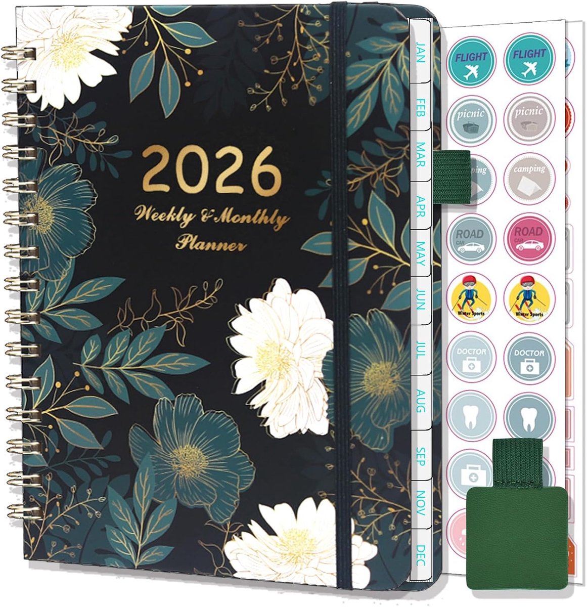Agenda 2026 Weekplanner A5 Week om te bekijken - januari - dec 2026 - Wekelijkse maandelijkse academische planner met penlus, planstickers, maandelijkse tabbladen, achterzak, spiraalgebonden
