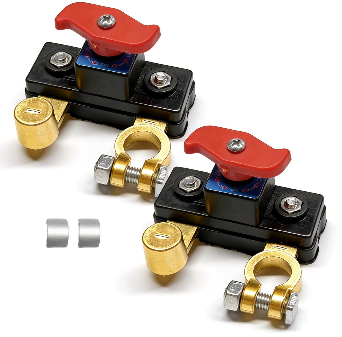 2 stuks auto-accu-hoofdschakelaar 12V-48V, veiligheidsschakelaar van zuiver koper, verstelbaar, batterijschakelaar, hoofdschakelaar voor auto, motorfiets, boot, caravan