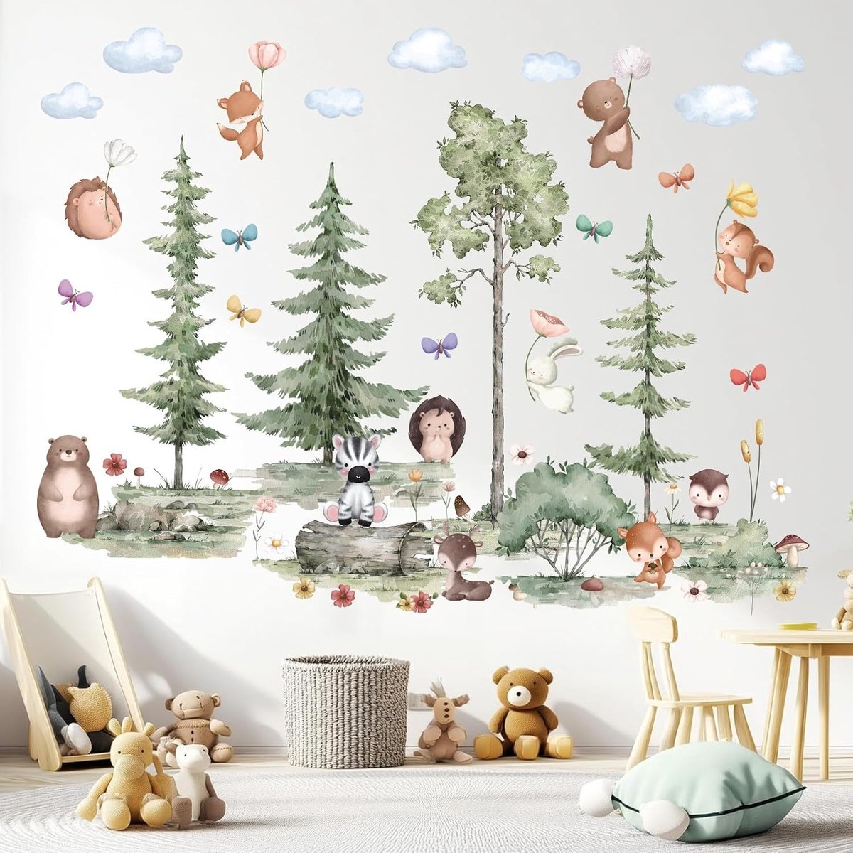 Muursticker boom grote grenen muursticker dieren muursticker bos XXL muursticker kinderkamer jongens muurschilderingen kinderkamer dieren beer vos muursticker babykamer woonkamer slaapkamer