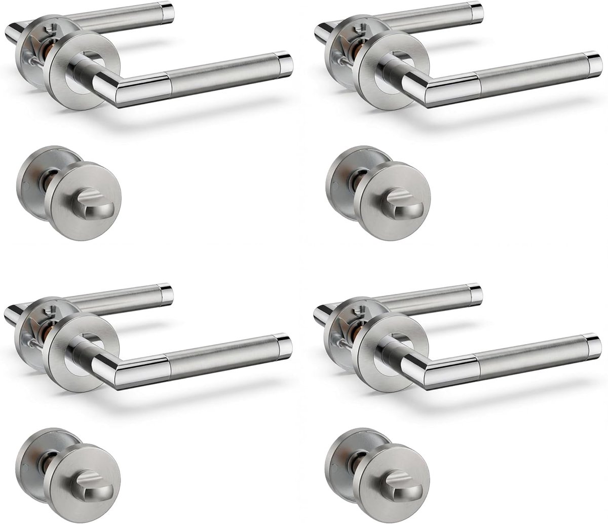 4-pack HENYIN roestvrijstalen deurkruk met badkamerknop, insteekdeurslot, tweekleurig (SO2-103BK-D-4)