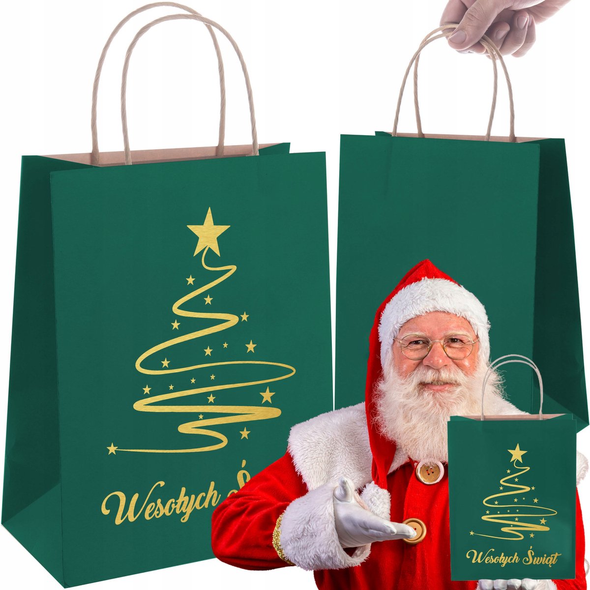 Groene Kerst Papieren Tas A4 24x10x32cm - Eco Vriendelijk Cadeau
