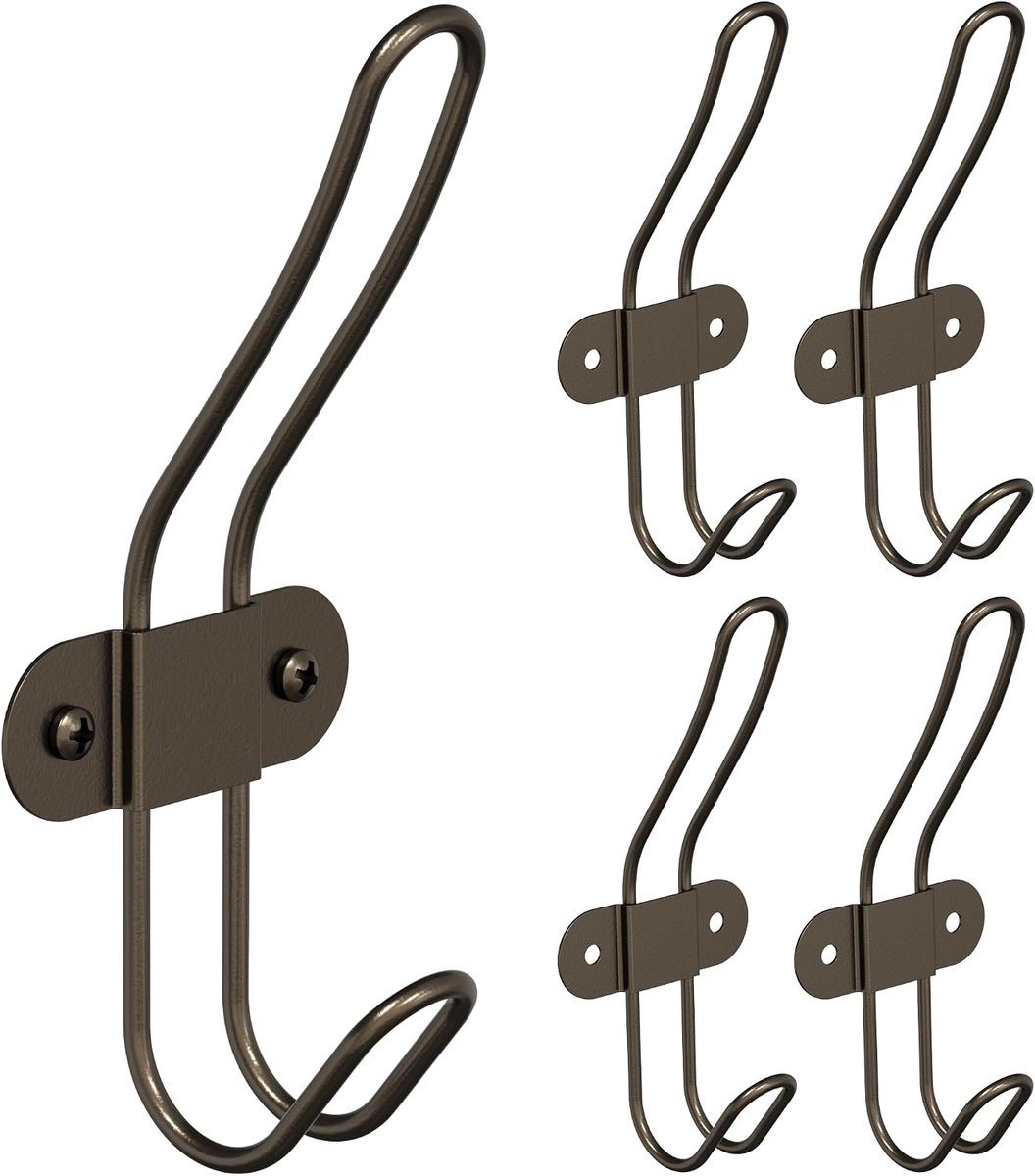 Haken voor handdoek jas gewaad kledingstuk - geborsteld brons wandhangers voor badkamers - Olie gewreven dubbele haken deur of muur gemonteerd - bruin - Set van 5