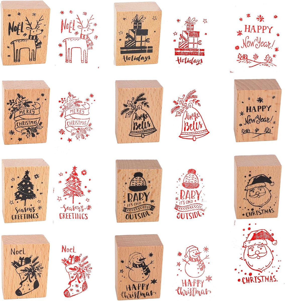 10 stuks kerststempels, kerststempel, hout, vrolijke adventskalender, stempel, Kerstmis voor het vormgeven van kerstkaarten, scrapbooking, geschenkverpakkingen (10 stuks)