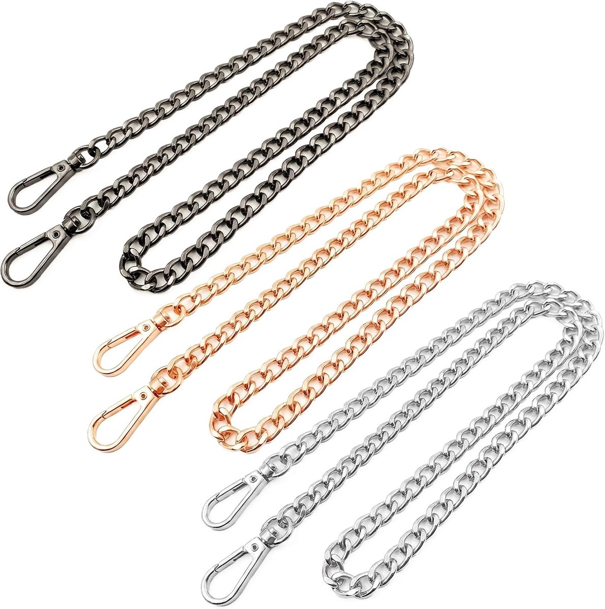 3 stuks zakkettingen 120 cm, platte metalen vervangende ketting | Ketting voor handtassen, schoudertas
