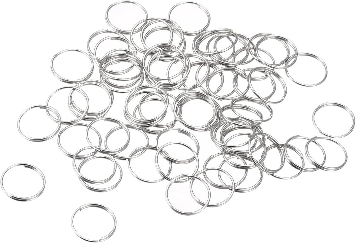 48 stuks dubbele lussen splitringen, 12 x 10,5 x 0,7 mm sleutelring, multifunctionele sleutelhangerlussen, ronde O-ring sleutelhangerconnector voor autosleutels, hondenpenning ring