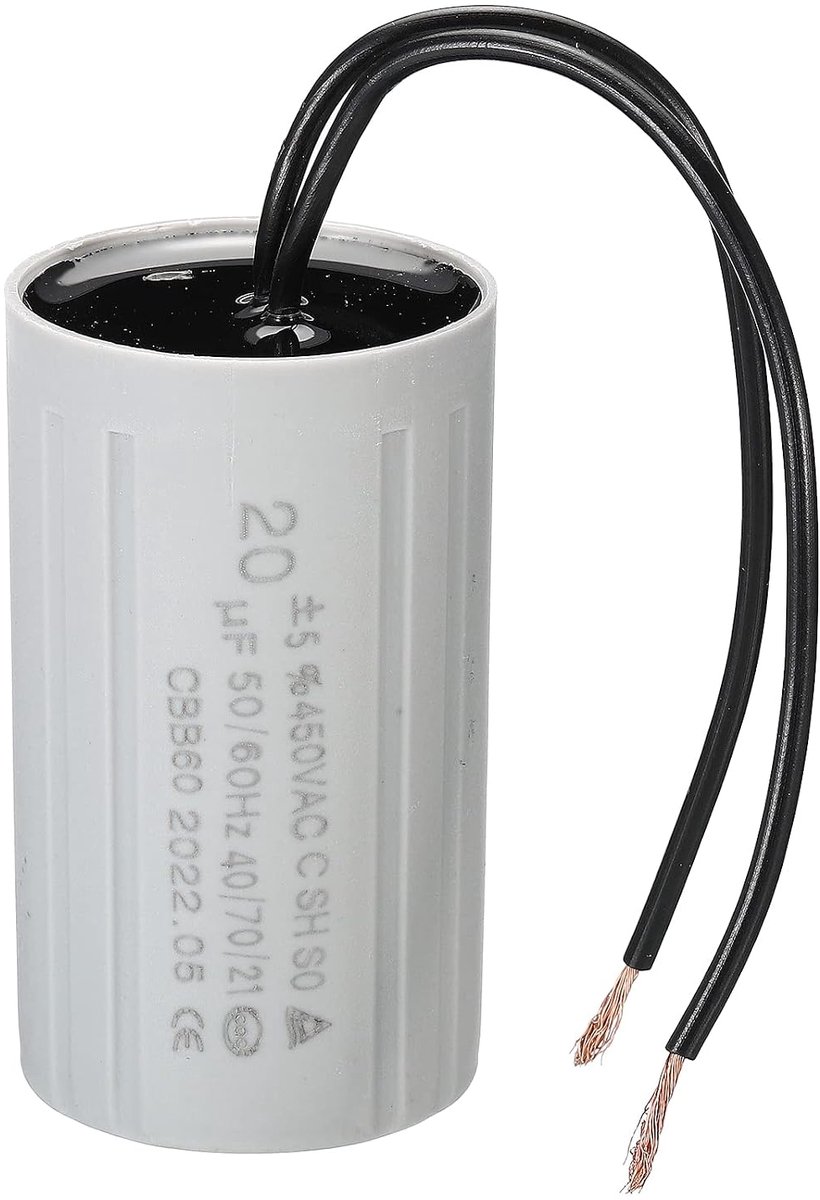 CBB60 Condensator, 20µF 450V AC 50/60HZ startcondensator, plastic motorcondensator, werkcondensator met 2 zwarte draden voor elektromotorpompen, elektromotor, 40 x 70 mm, grijs