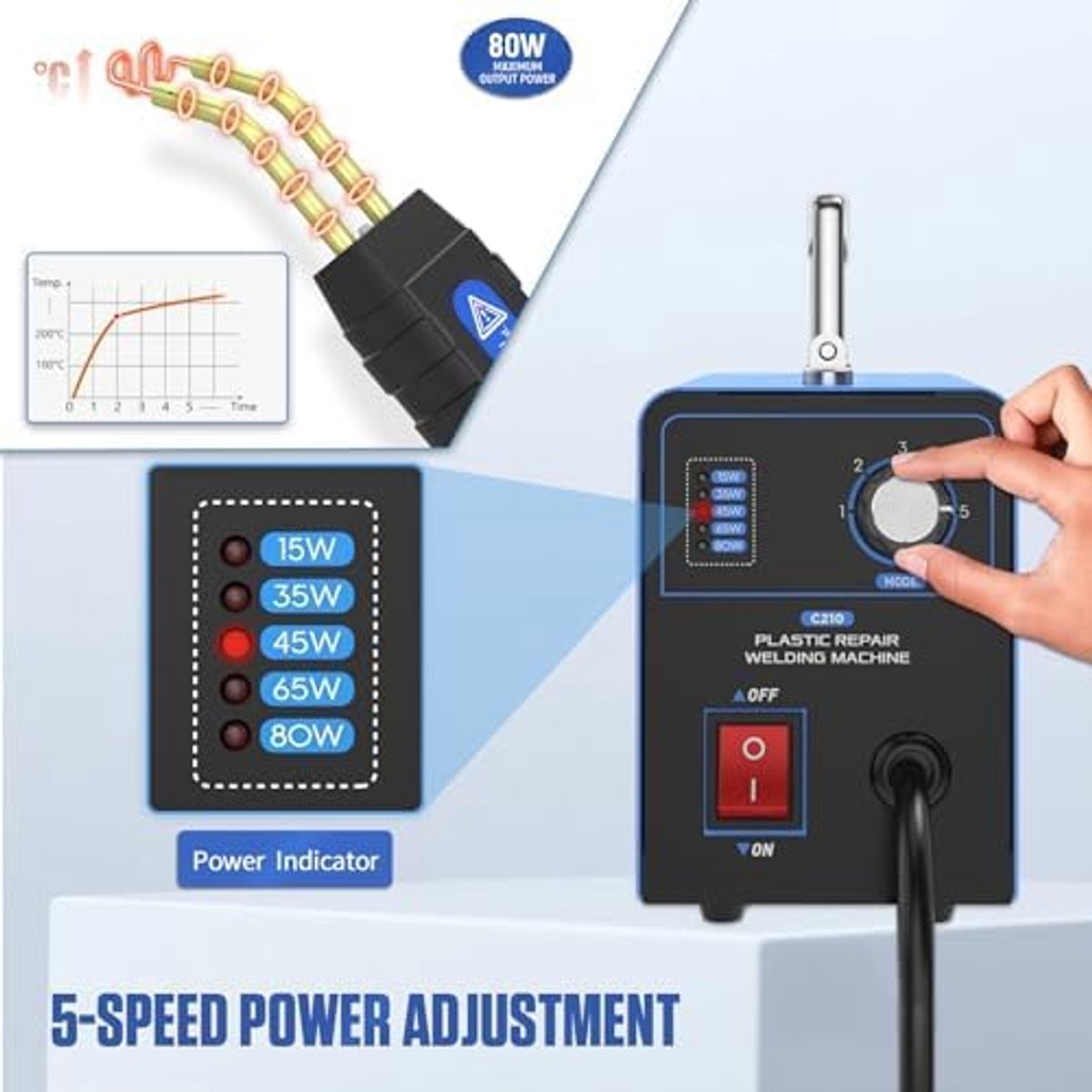 Lasapparaat, 15-80 W, instelbaar, 600 laspijkers, handlasapparaat, autoreparatie, kunststof, lasapparaat, bumperreparatieset, snelle verwarming, temperatuurregelbaar, multifunctioneel lassen