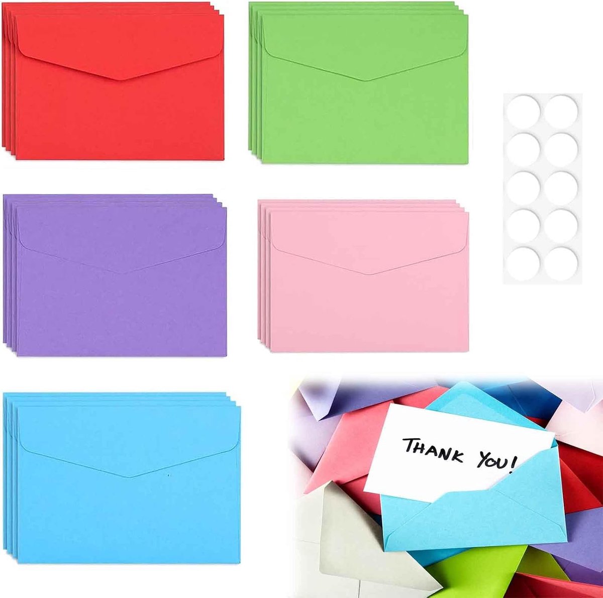 50 stuks kleurrijke enveloppen, enveloppen, kleine enveloppen, mini-enveloppen, kleurrijk, mini-enveloppen, mini-enveloppen, kleurrijk, mini-enveloppen, meerkleurig