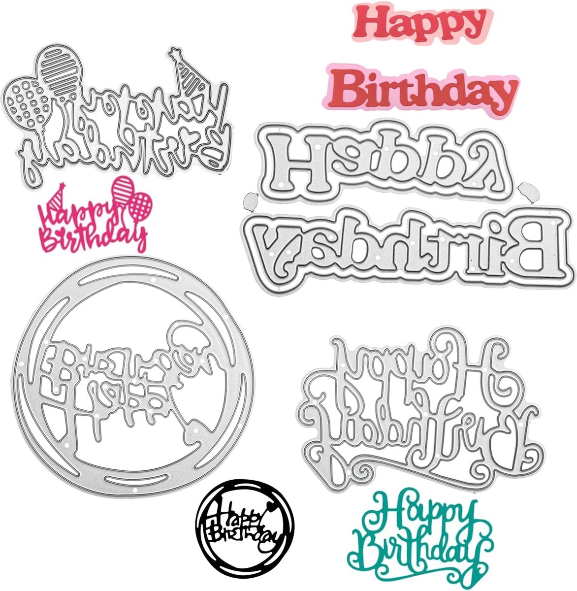 4 stuks stanssjablonen Happy Birthday-set stanssjablonen Happy Birthday-snijden stempelsjablonen reliëfsjablonen voor het maken van kaarten, doe-het-zelf scrapbooking, album, kaarten, knutselen