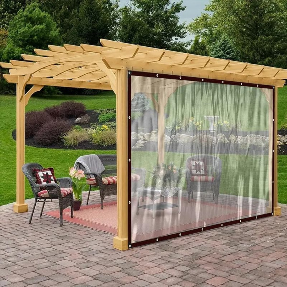 Dekzeil met ogen, transparant zeil met ogen, pvc-afdekzeil, waterdicht, regenbescherming, windbescherming, zonwering voor balkon, tuin, plantenkas (3 m x 6 m)