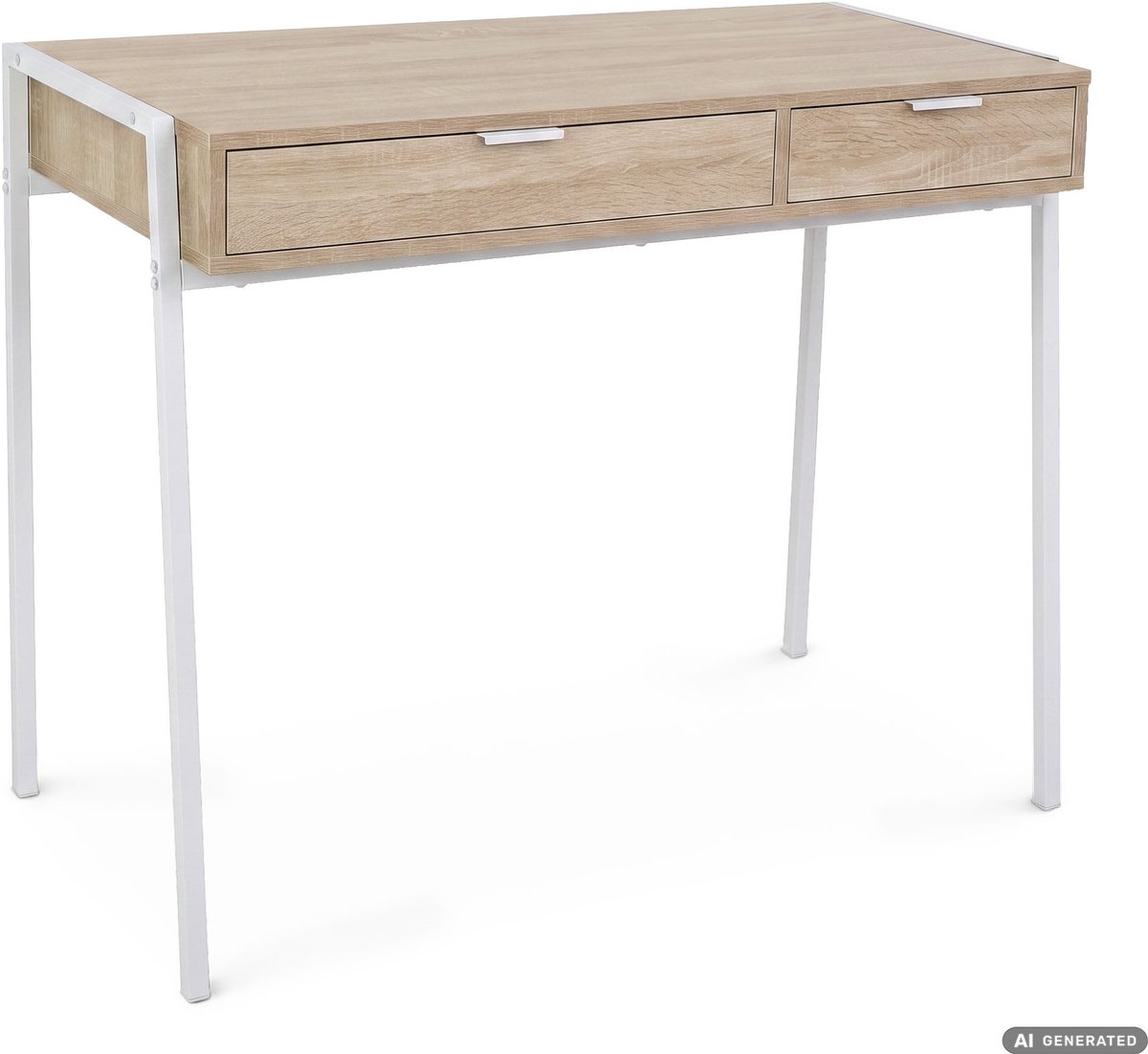 Computertafel Bureau ZENTIA / Industrieel / Sonoma Eiken / 100 cm / 2 Lades / Witte Poten