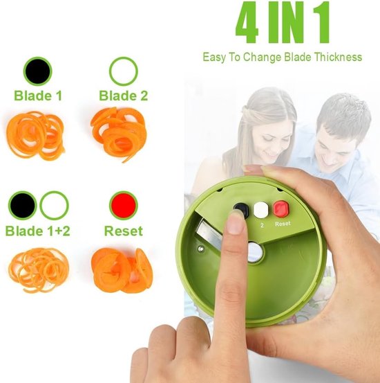 Handheld Spiralizer Groente Slicer, 4-in-1 Verstelbare Spiral Cutter voor Pasta, Noodles en Groenten zoals Wortel, Komkommer en Courgette — afbeelding 3