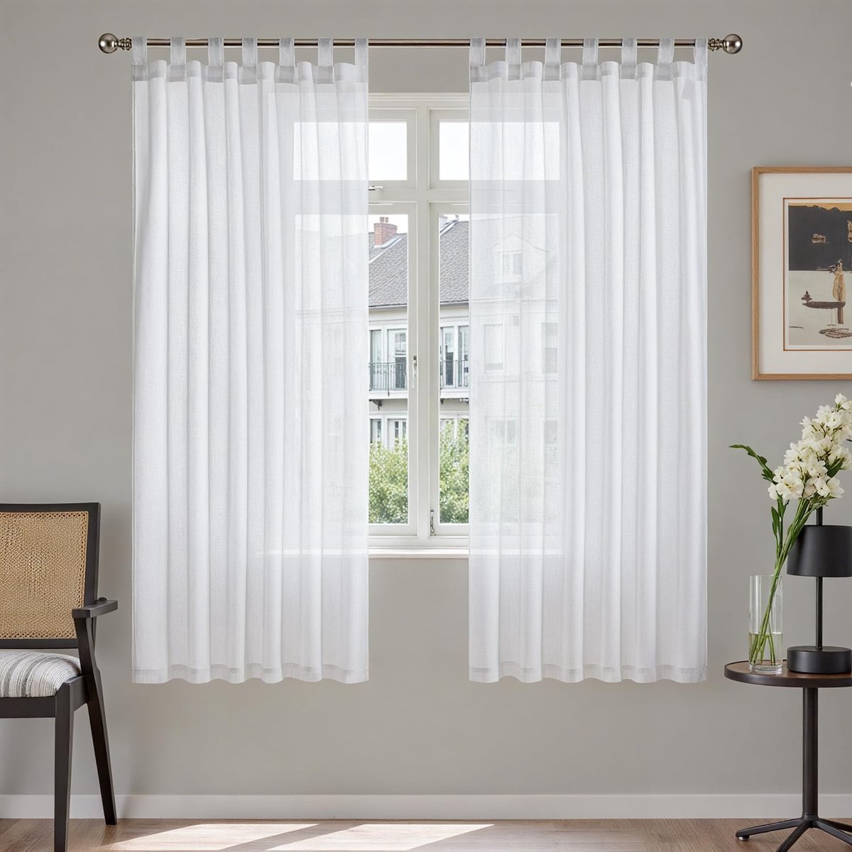 TOPICK Gordijn met lussen - set van 2 - gordijnen - H 160 x B 140 - set van 2 - wit - Linnen look lusgordijnen woonkamer modern lusgordijn gordijnen slaapkamer gordijnen woonkamer overgordijnen