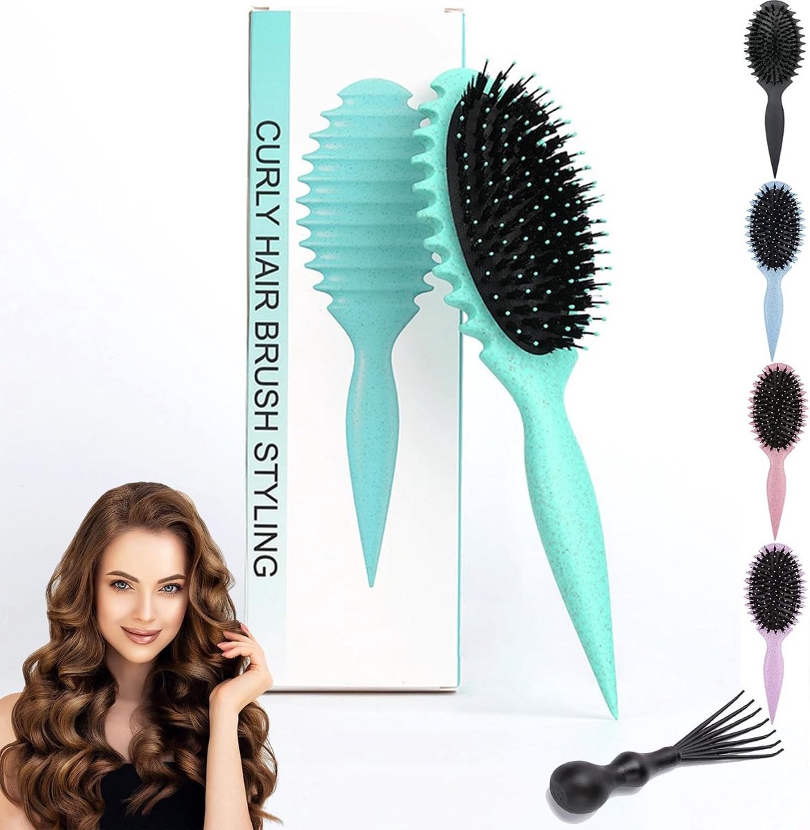 Krulborstel - Groen - 26,5 x 8 cm - Multifunctionele Stylingborstel met Wildzwijnharen - Voor Dames