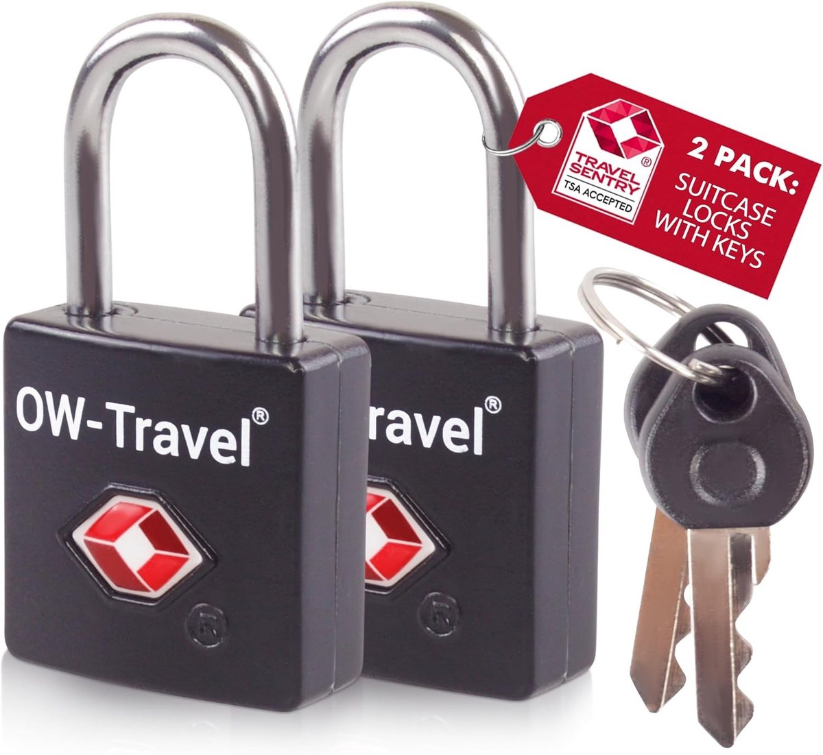 TSA Slot Hangslot met Sleutel - Zwart - 2 St. - Robuuste Zink Legering - Voor Koffers en Bagage