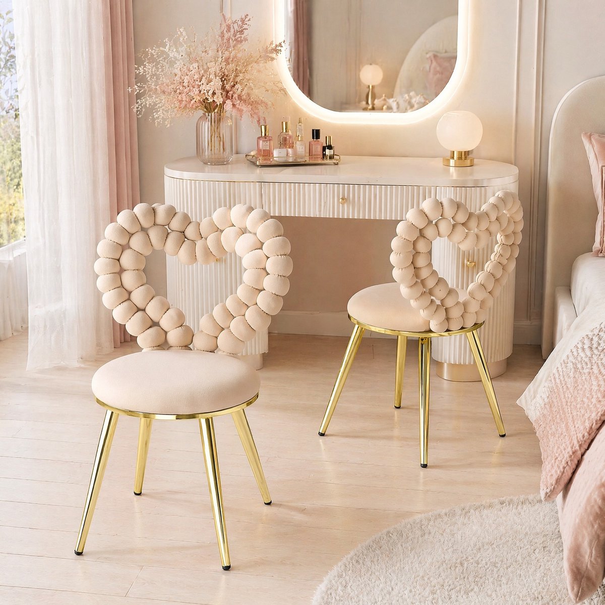 COVREO Eetkamerstoel 81x44 cm licht beige velvet, set van 2, met metalen poten