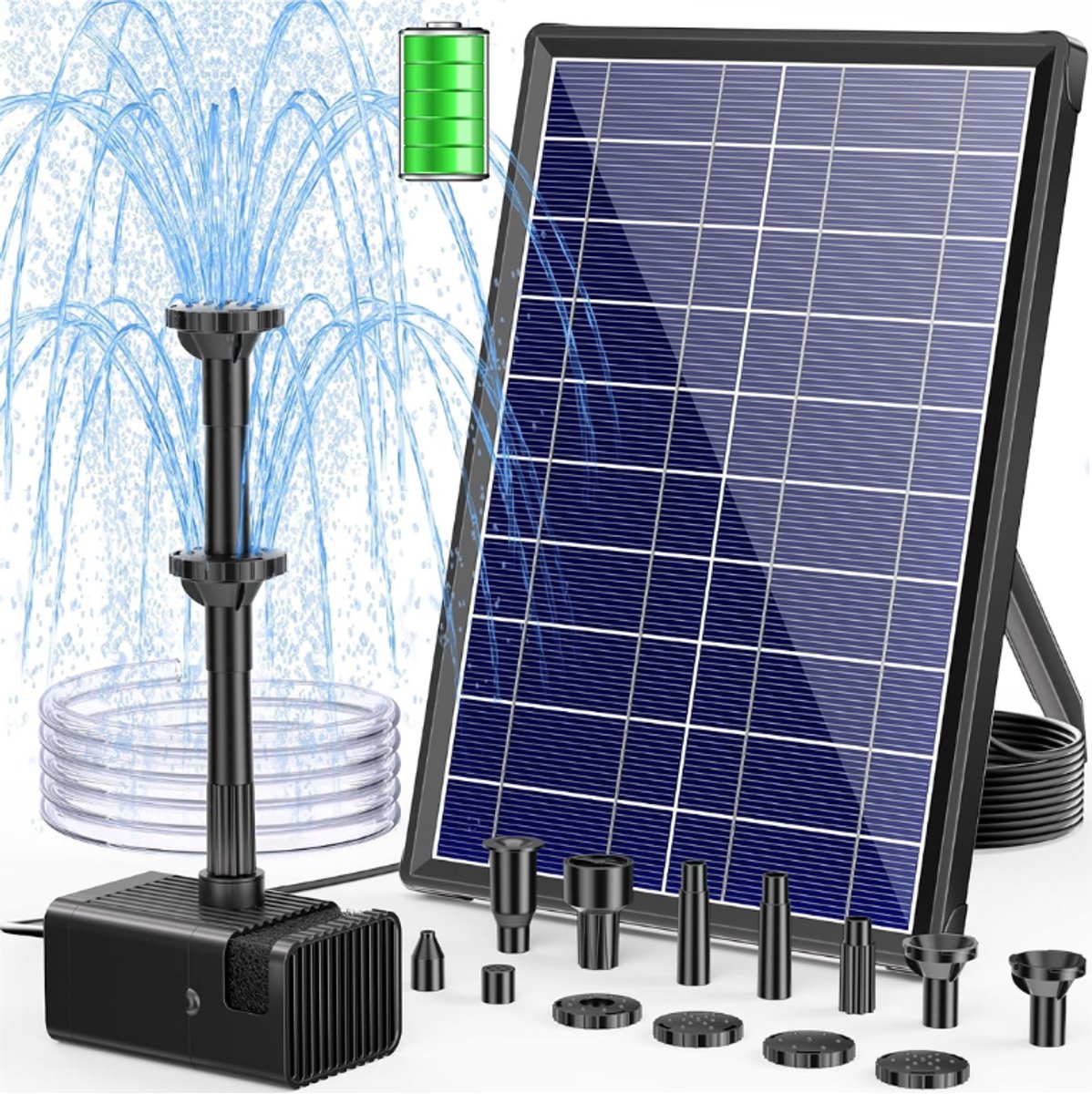 Zavio® Solar Fontein - Fontein op Zonne-energie - Waterornament Vijver - Zwart