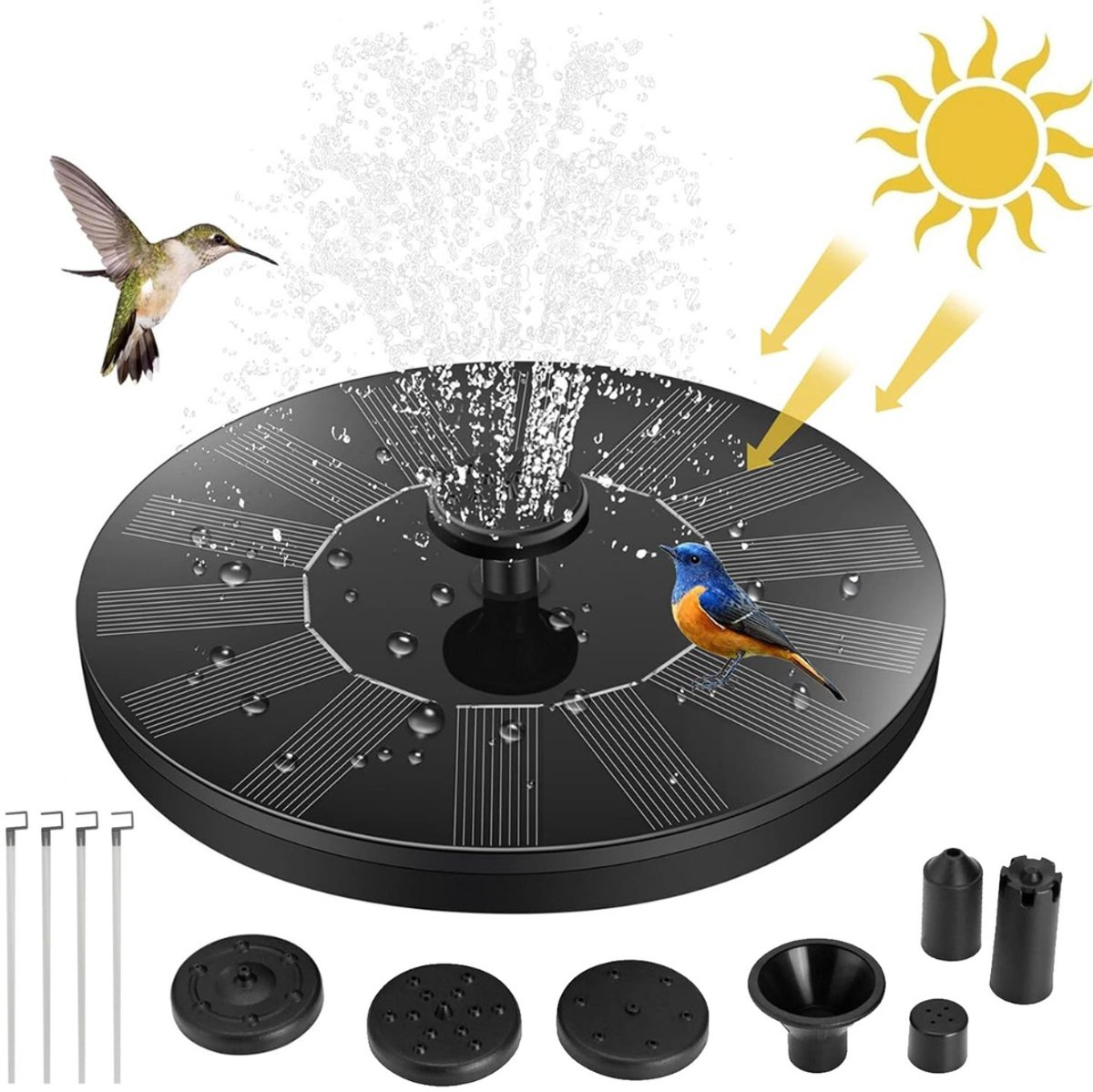 Zavio® Solar Fontein - Fontein op Zonne-energie - Waterornament Vijver - Zwart