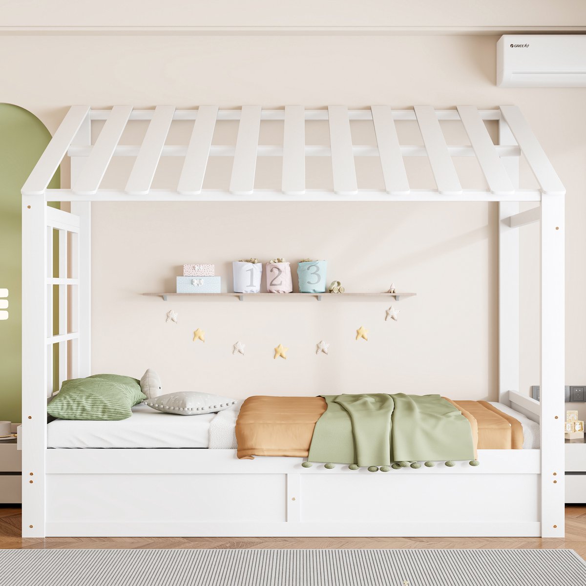 VVBV Kinderbed 90x200 cm - Hydraulische Opbergruimte, Ruimtebesparend, Stabiel Metalen Frame - Wit, Hout