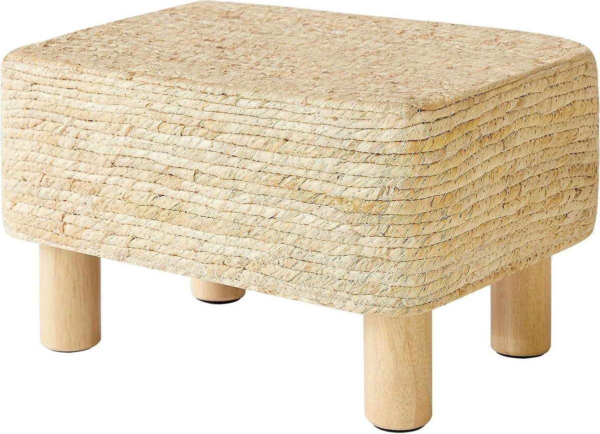 Voethocker - Poef bijzettafel - Ontspannen voeten - Handgeweven zeegras - 42 x 30 x 26 cm - Beige