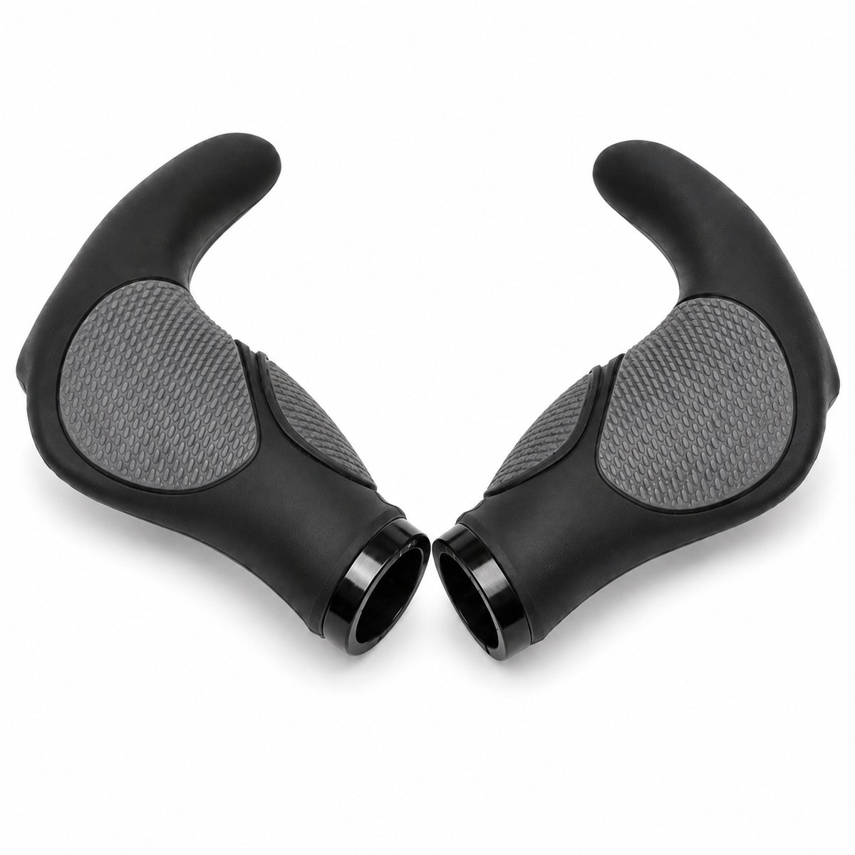 Fiets Handvatten met Bar Ends - Ergonomische Palmsteun - Antislip Gripzones - Lock-On - Ø22,2 mm - 2 Stuks - Zwart/Grijs