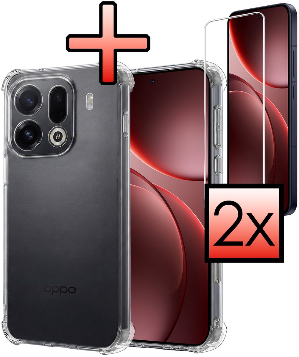 Hoesje - Met Screenprotector - 2 Stuks - Geschikt voor OPPO Find X9 Pro - Sterk & Shockproof - Siliconen Case - Back Cover - Telefoon Hoes - Shock Proof - Transparant