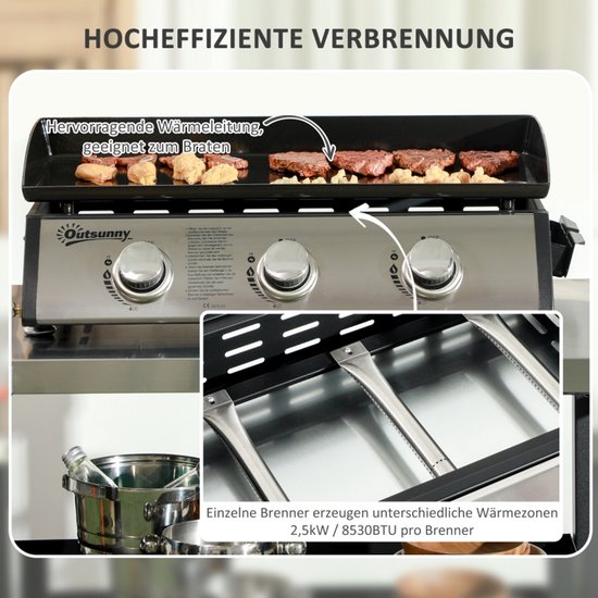 BBQ-grill - Gasgrill - Grill - Met deksel, 3 branders, vetopvangbak - 63x47x25cm - Geschikt voor barbecues, festivals, familiebijeenkomsten en picknicks - Zwart van BBQ+ — afbeelding 2