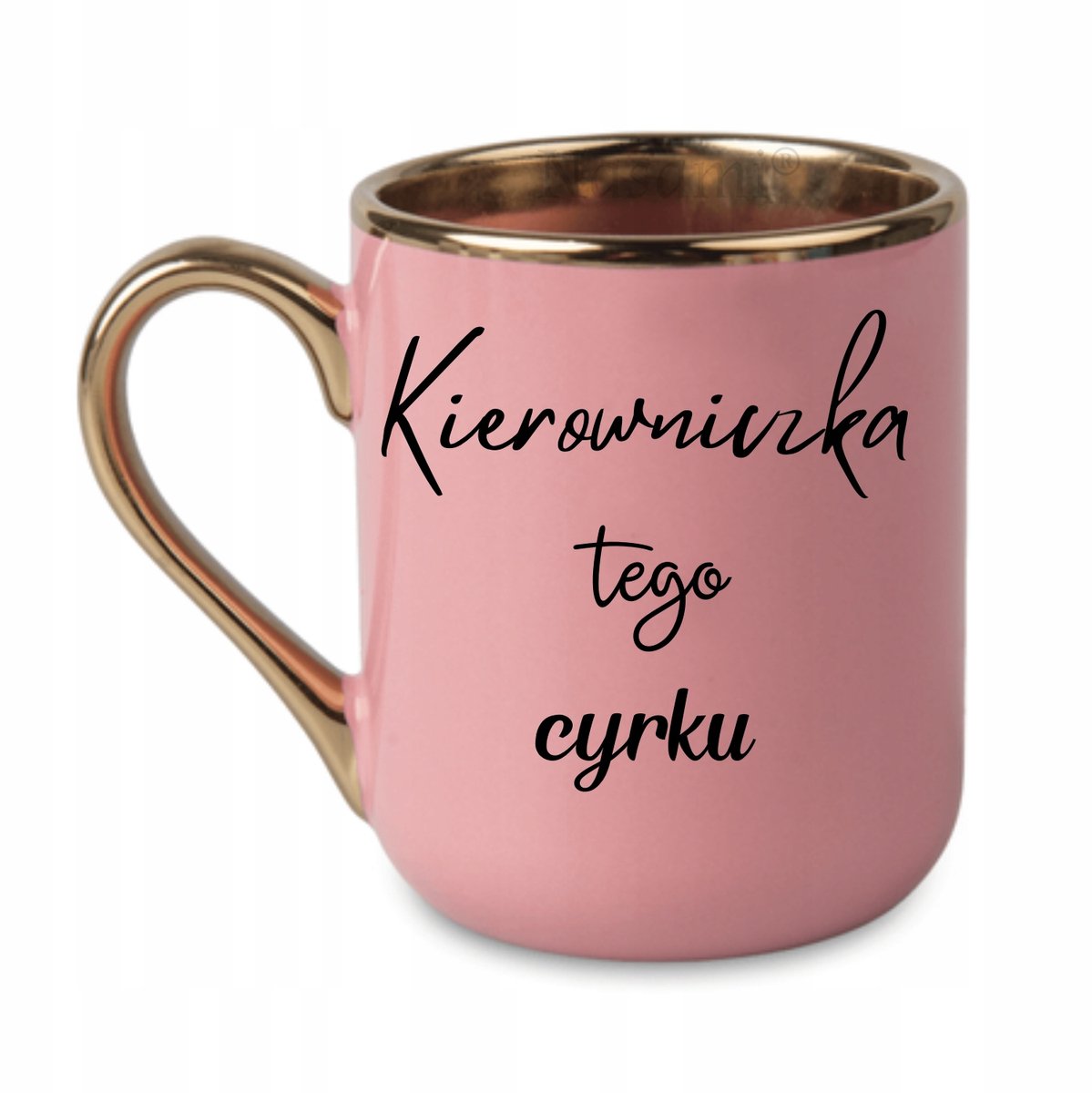 Merkloze Mok 'De Leider van dit Circus' - 330ml Roze met Gouden Details
