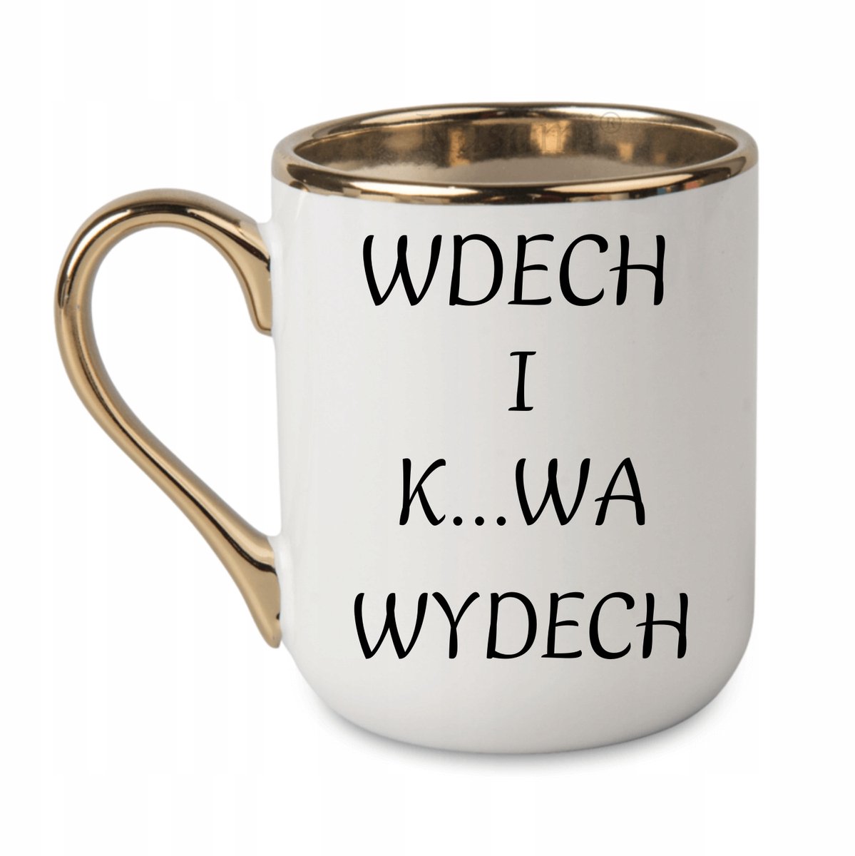 Elegante mok "In- en uitademen" met gouden rand en oor - 330ml Wit