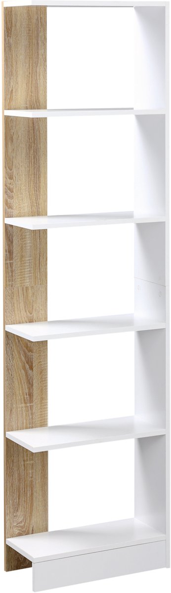 Boekenkast met 5 open vakken - 45 x 21 x 170 cm - wit en eiken - eenvoudig en modern ontwerp
