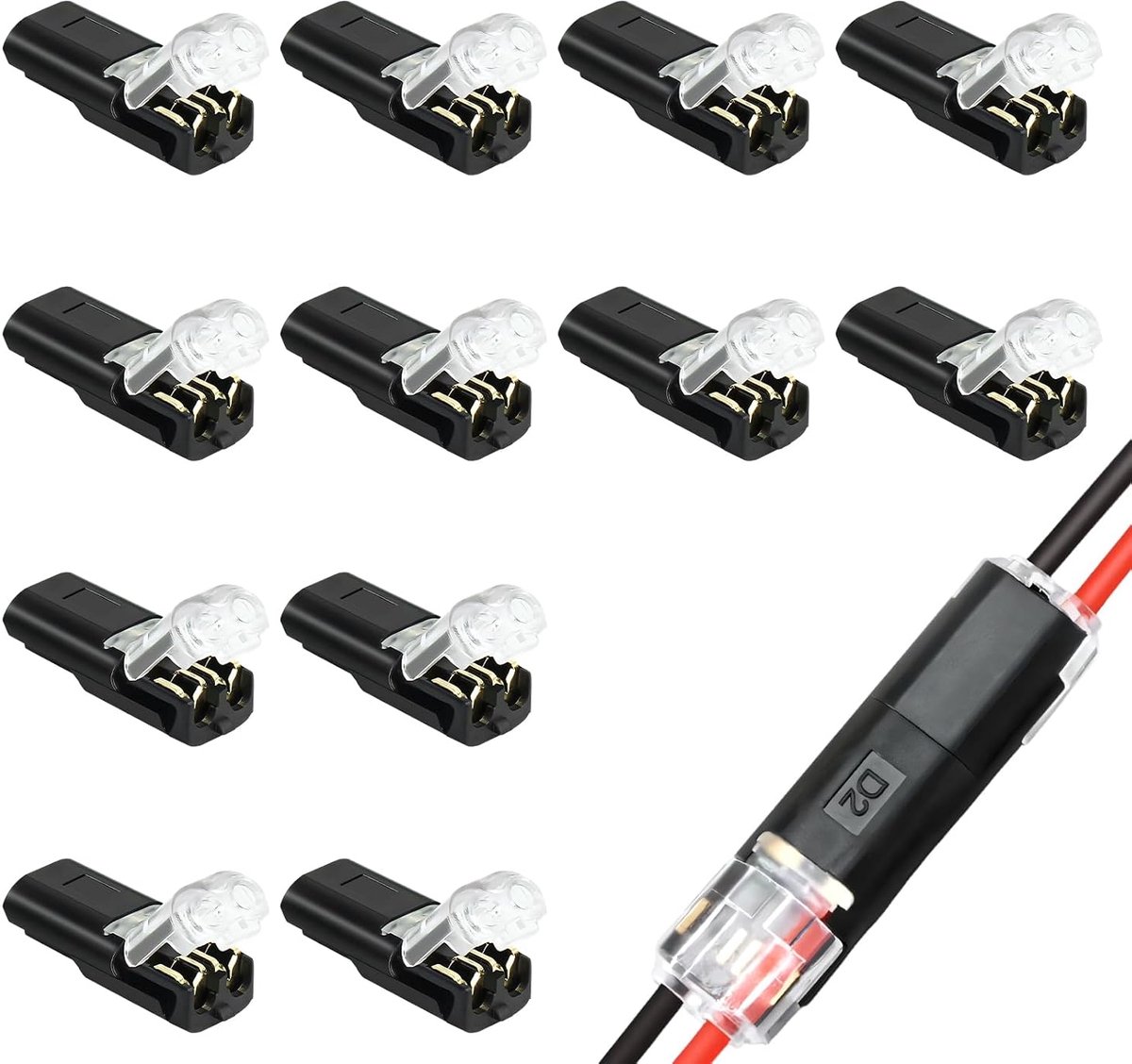 Waterdicht, 12 stuks kabelverbinders, waterdicht, 2-polig, insteekbare kabelaansluiting, 12 V, snelle kabelstekkerverbindingen, 12 V, voor 18-22 Awg kabelkrimps