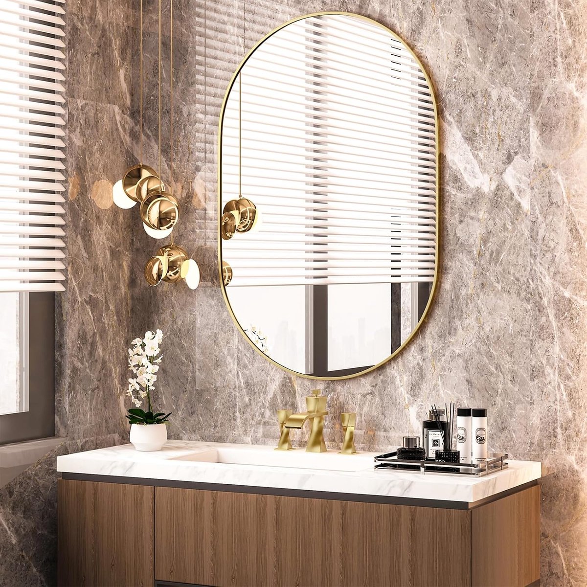 Badkamer Wandspiegel 50x75cm Ovale Wandspiegel Decor Entree Way, Wastafel, Entree, Woonkamer, Hal, Slaapkamer (Goud)