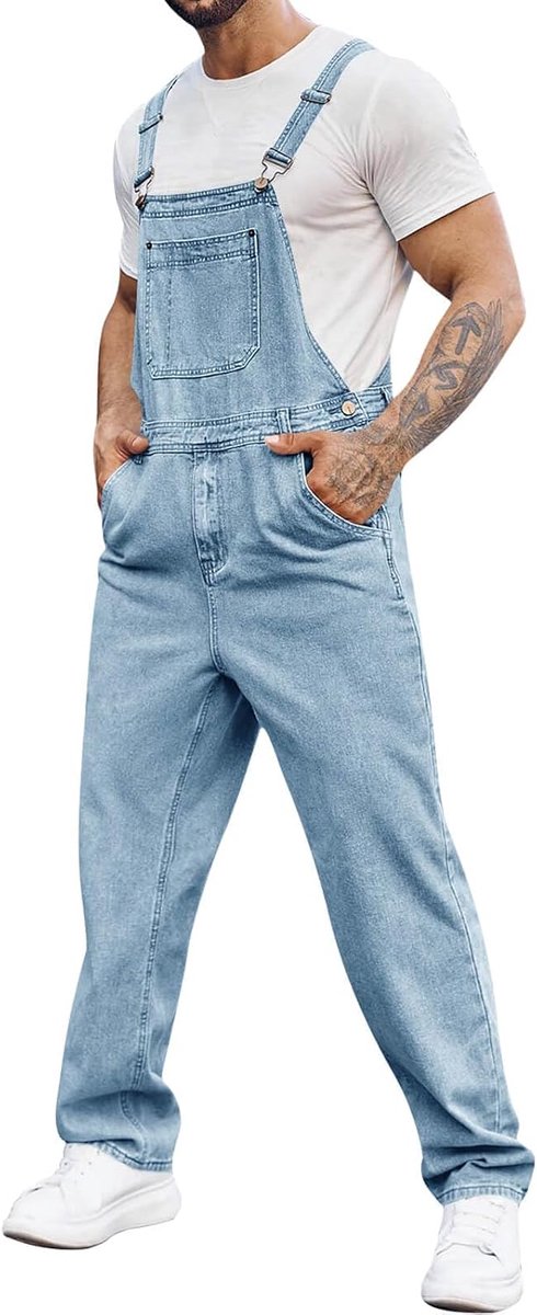 Denim tuinbroek voor heren, werkbroek, zomer, streetwear, jeansbroek, casual, verstelbare bandjes, jumpsuit