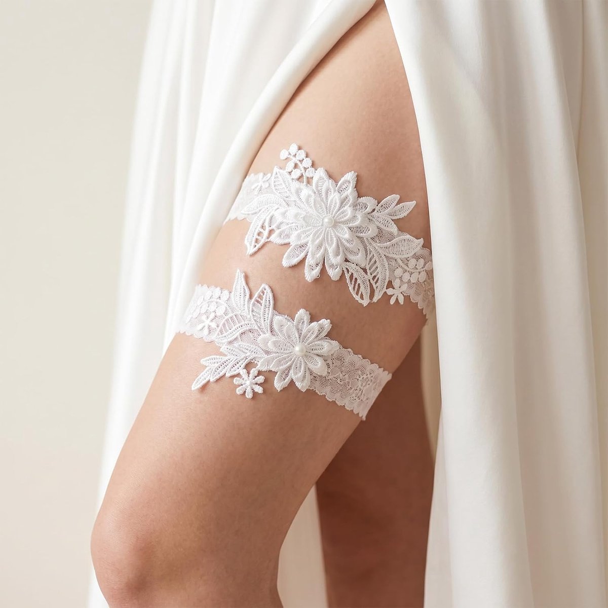 2 Stks Kousenbanden voor Bruid, Zachte Bruiloft Kant Kousenband Witte Dij Kousenband voor Bruid Bruiloft Engagement Anniversary Prom Party