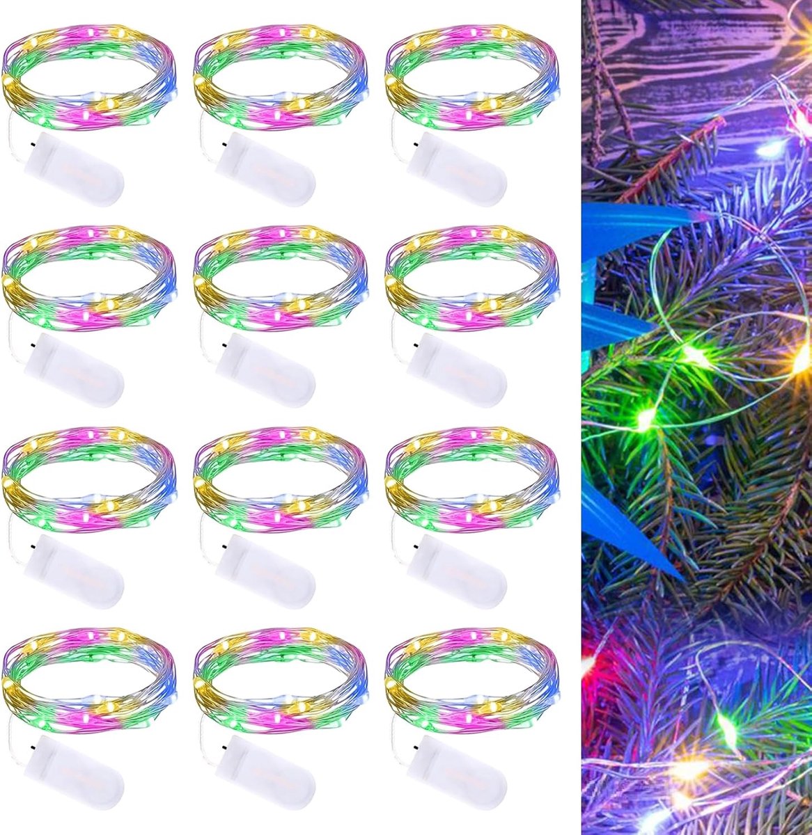 Batterij: 12 stuks 3 m 30 LEDs mini lichtketting met batterij, koperdraad fee lichten micro led lichtketting voor feest bruiloft Kerstmis (gekleurd)