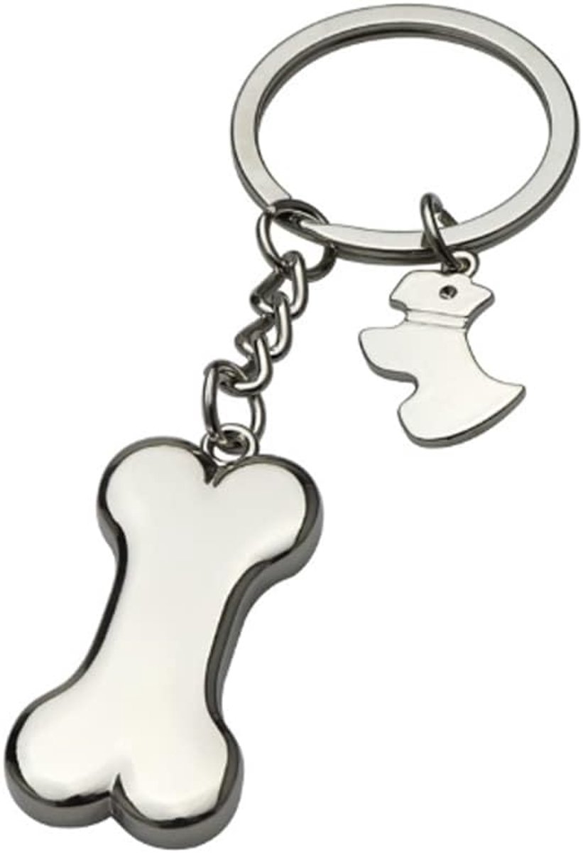 Sleutelhanger hond en been hanger sleutelhanger legering metalen sleutelhanger cadeau voor mannen en vrouwen zilver