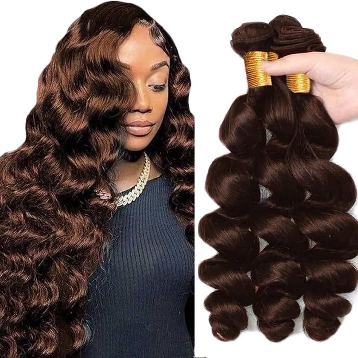 28 30 32 Inch Bundles Human Hair Extension Loose Wave menselijk haar Bundles Unprocessed Brazilian Virgin Hair #4 Chocolate Brown Minimal detachment For Women 3 Bundles Total 150g
