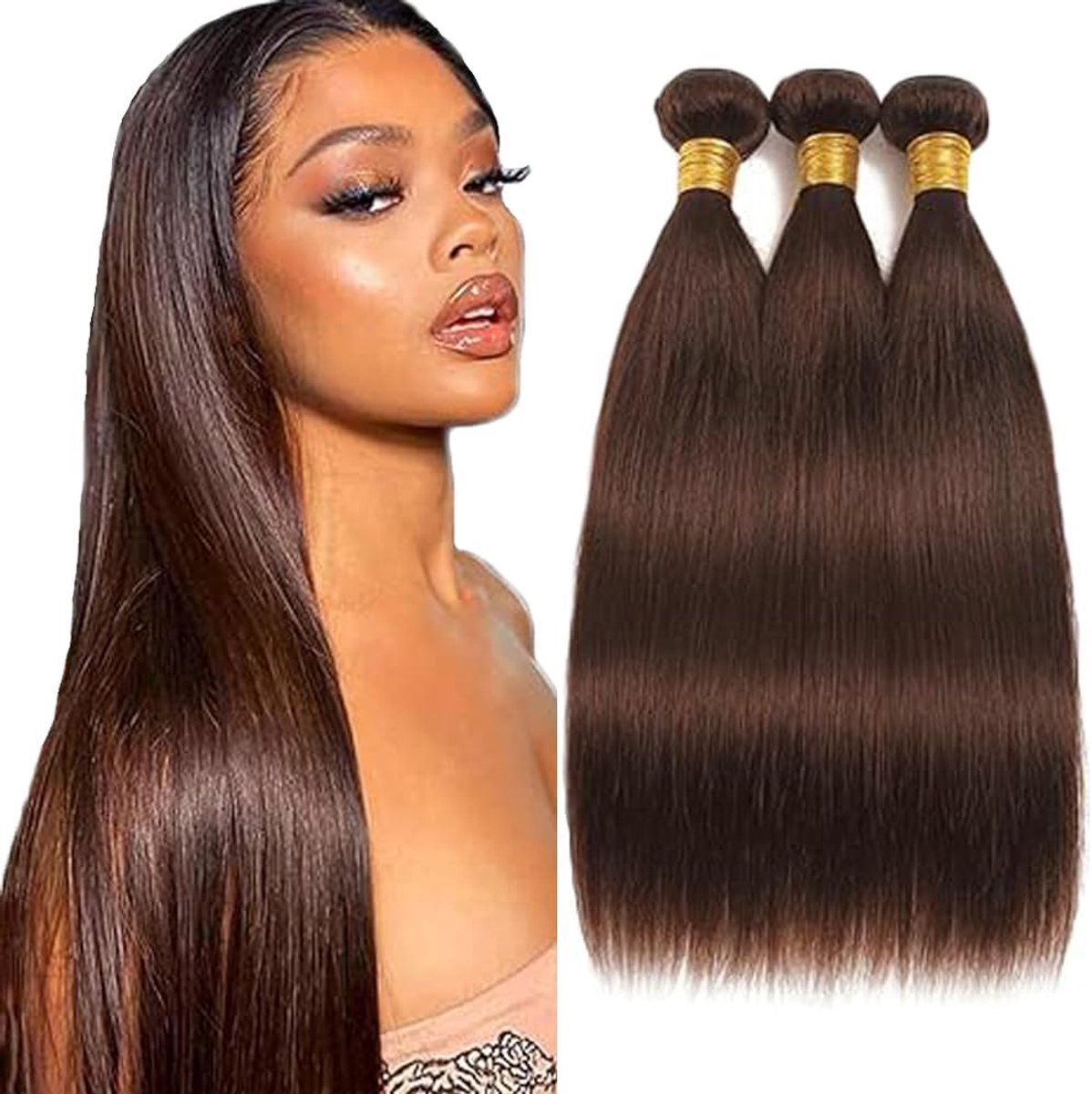 Dames Bundles Human Hiar Unprocessed Brazilian Virgin Straight Human Hair Extensions #4 Chocolate Brown Mensliches Haar Bundle With Minimal Shedding For Women 18 20 22 Inch