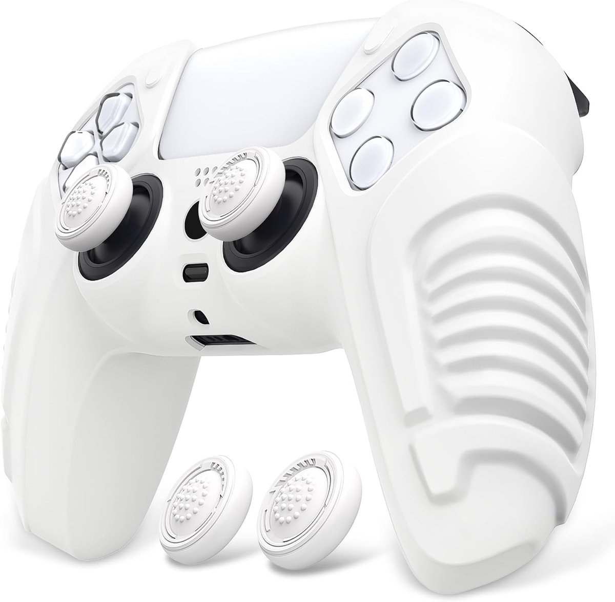 Beschermhoes voor ps5 Controller, Ergonomische Zachte Siliconen Case, Anti-slip Rubberen Skins Cover met Duimgreep Caps, Compatibel met Laadstation - Razende Krijger Editie (Wit)