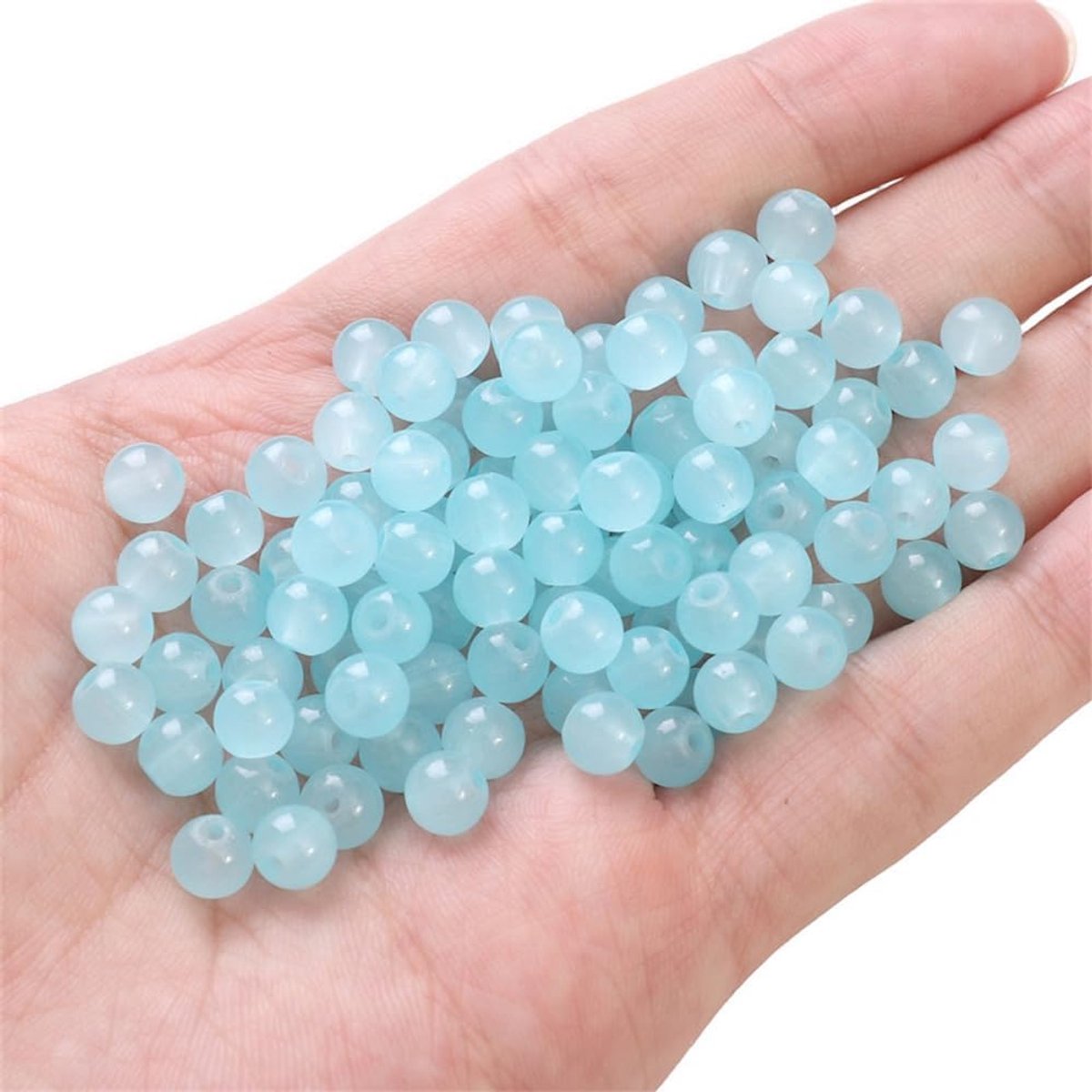 Kralen, 100 stuks, 6 mm, om te rijgen, stenen voor armbanden, kettingen, oorbellen, kleding, knutselen, knutselen, rond, geboord, sieraden, handwerk, decoratie, doe-het-zelf, lichtblauw