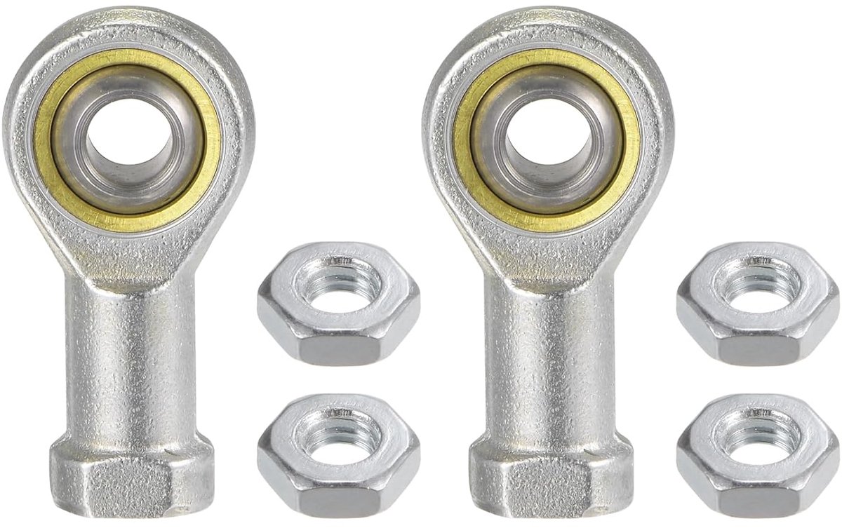 M8 scharnierende lagers, schachtuiteinden, 2 stuks, [8 mm boring, M8 x 1,25 binnendraad rechts] scharnierende lager vrouwelijk met vergrendelingsmoeren, koolstofstaal 45#