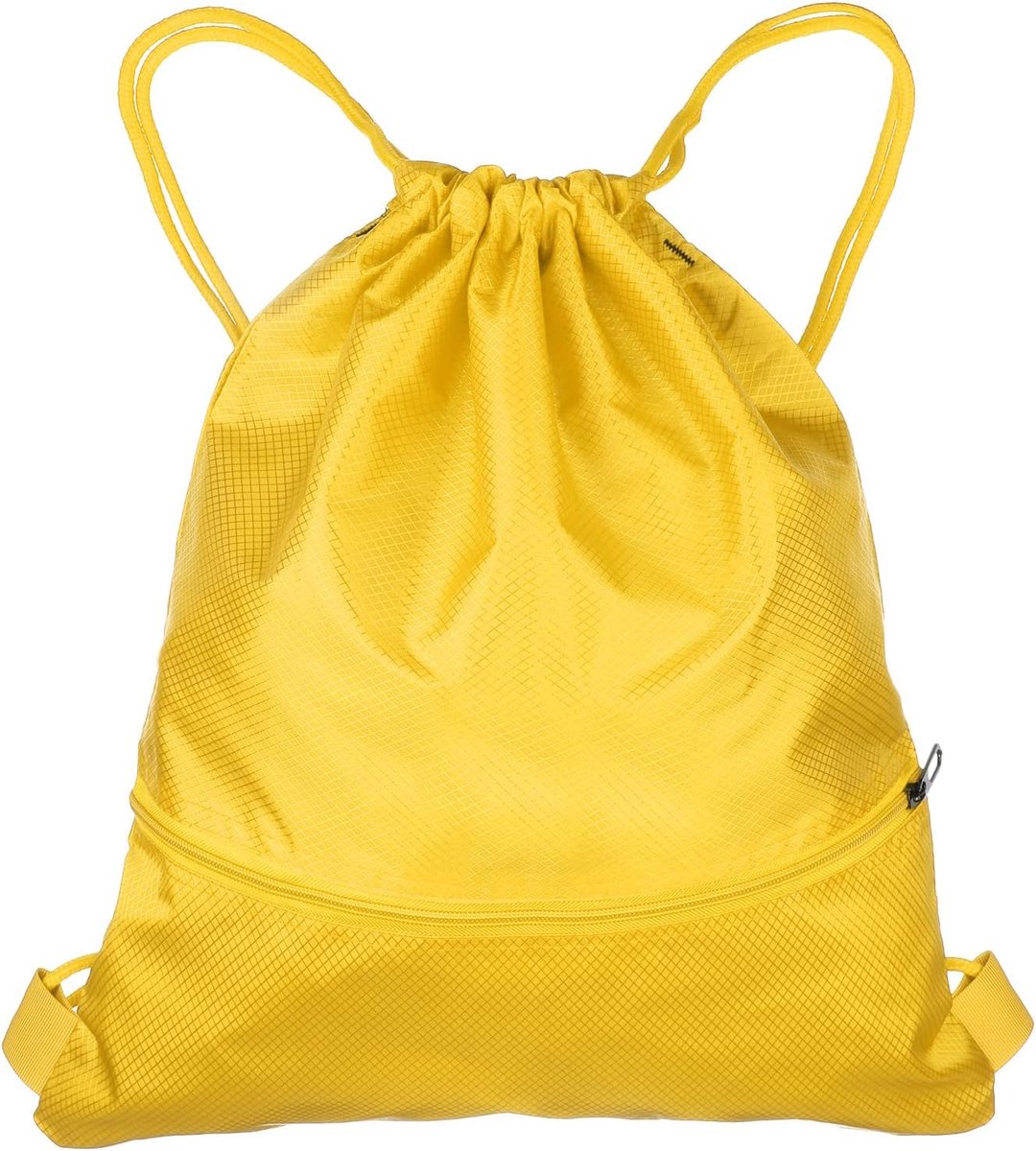 Rugzak met trekkoord, 42 cm x 49 cm, Oxford-stof, met trekkoord, uniseks, tas met trekkoord, waterdicht, met zakken met ritssluiting, voor sport, sportschool, reizen, geel