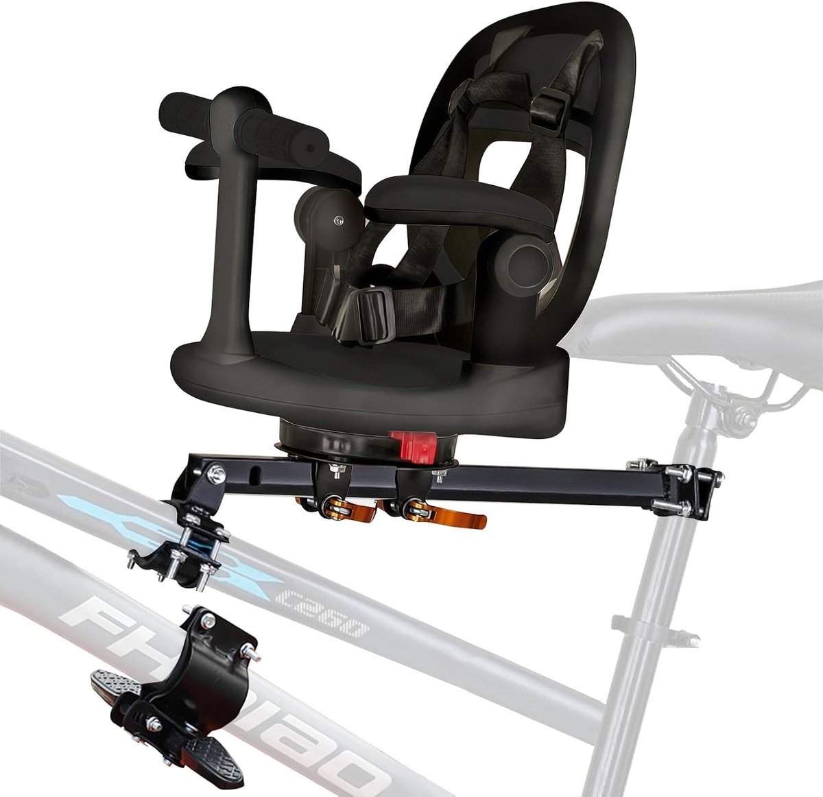 Auvstar Kinderzitje, fiets voor, mountainbike, kinderzitje, zitting 360 graden draaibaar, snelspanner, met voetensteun, armleuningen, rooster, veiligheidsgordels, geschikt voor kinderen van 1 - 3 jaar