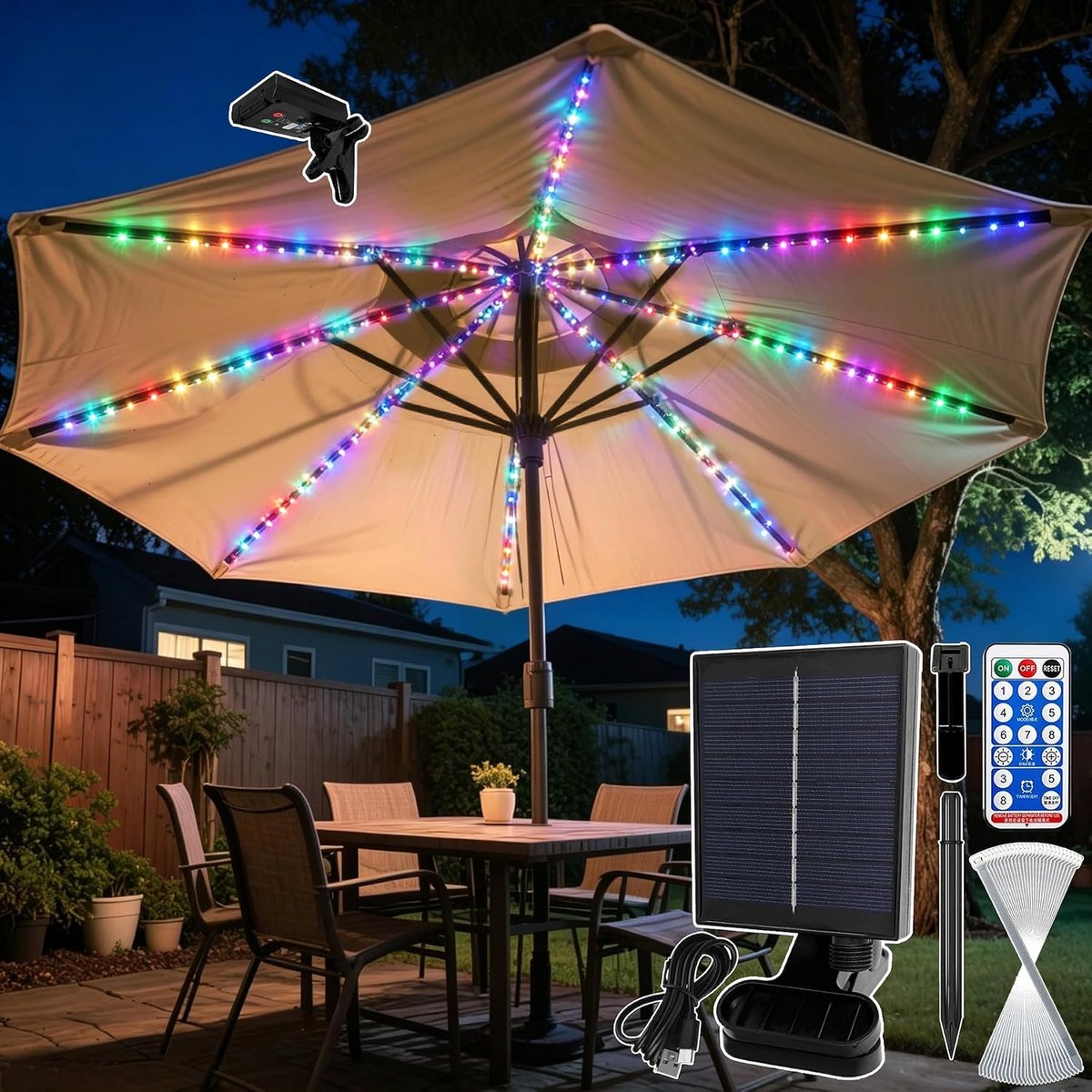 Zonnelampen Voor Parasol Met Afstandsbediening, 104 LED's, 8 Modi, Voor Buiten, Tuin, Tenten