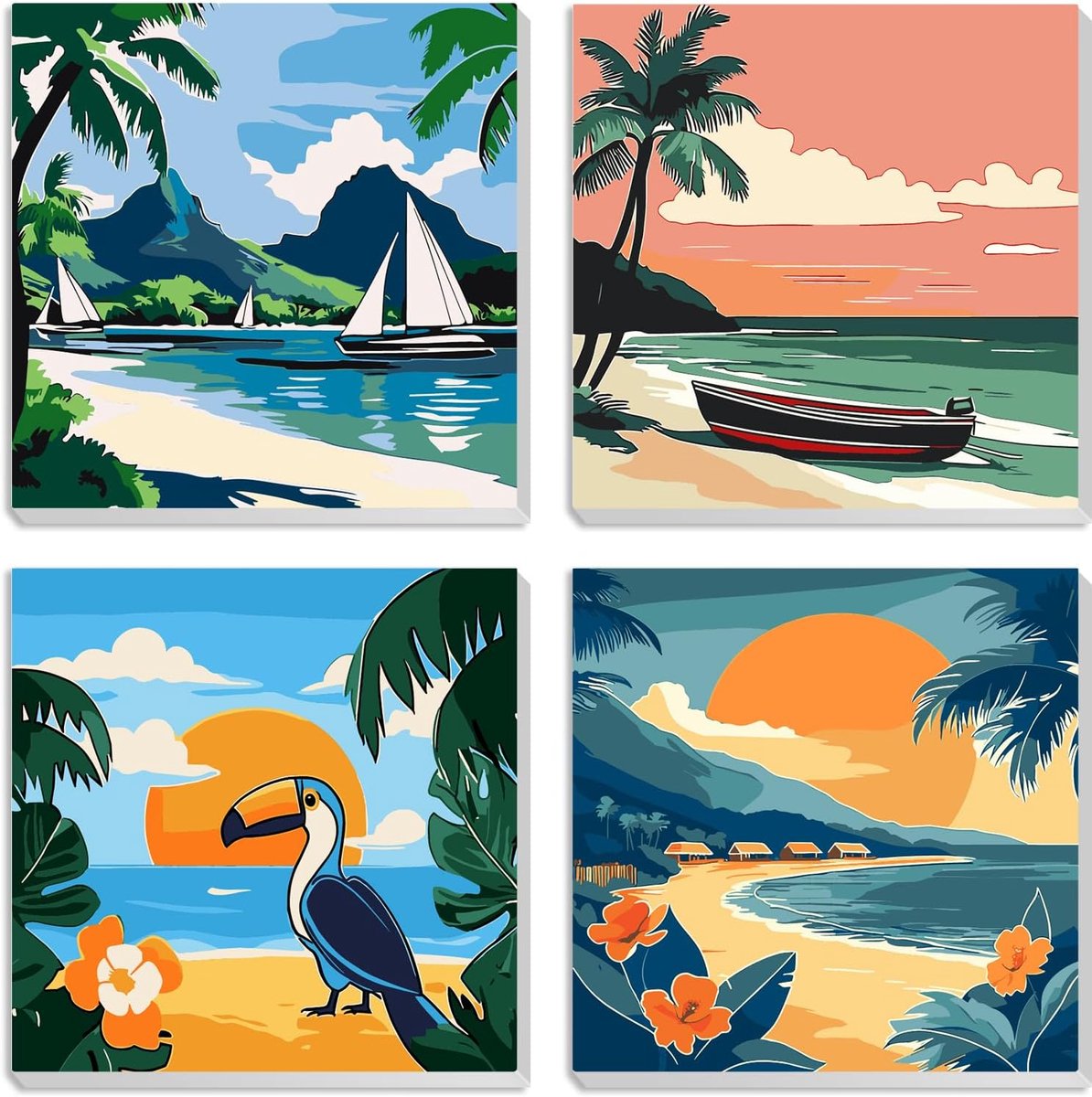 Schildersets op nummer voor kinderen met lijst voor kinderen van 6 tot 12 jaar, patroon met uitzicht op zee op het strand, olieverfschilderij op acryl, voor huisdecoratie, 20 x 20 cm