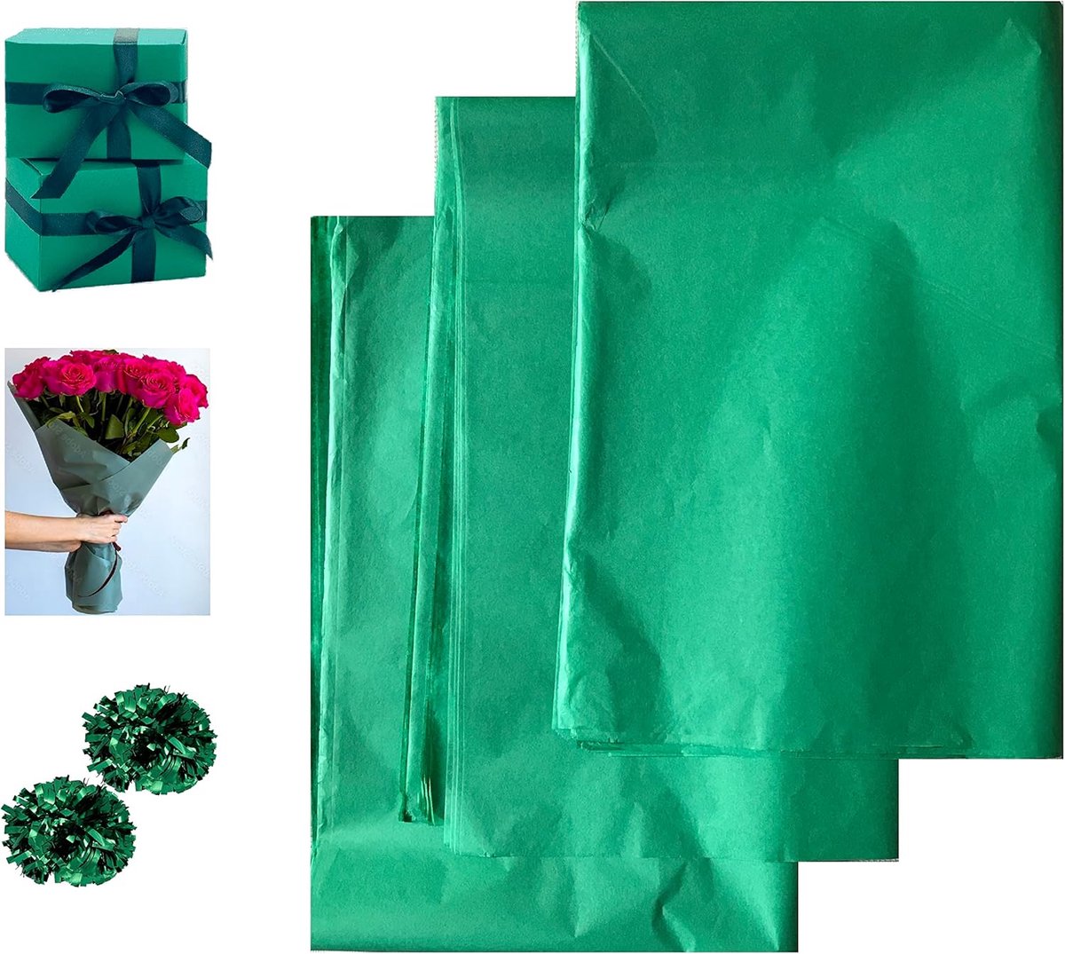 30 Vellen Tissuepapier voor Het Verpakken van Bloemboeketcadeaus | Bruiloftsfeest Verjaardag Pasen Inpakpapier voor Verpakking Ambachtelijke Kunst Decoratie 50x75cm (Groen)
