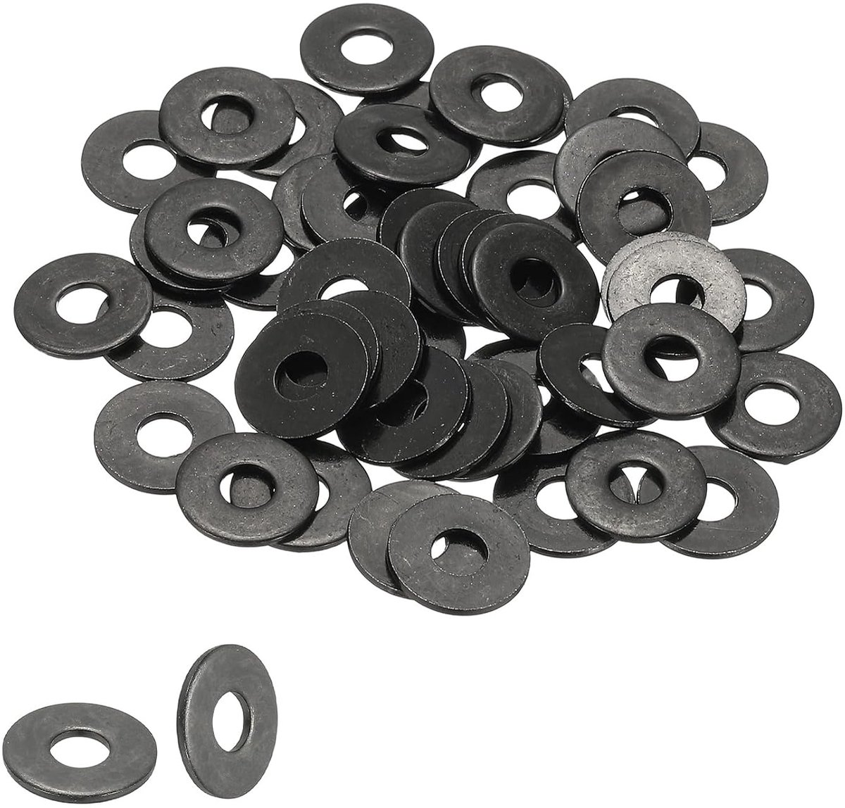 Platte sluitringen M4 5/32 inch ID x 1/2 inch OD, 50 stuks 304 roestvrij staal metrische sluitringen, zwart elektrogeplateerd, platte afstandsschijf voor schroeven en bouten, zwart