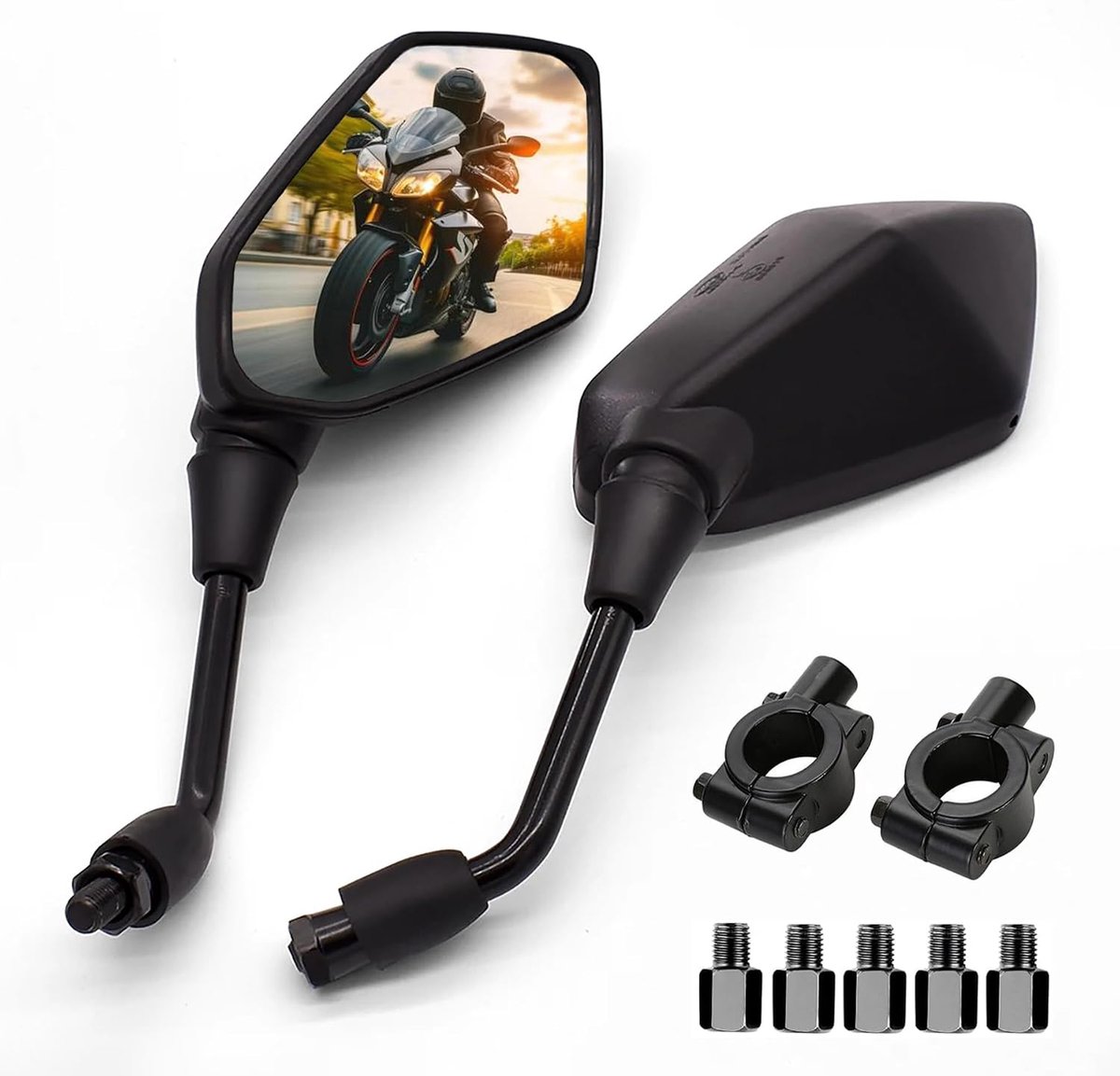 Horse Motorfiets-achteruitkijkspiegel, universeel, 10 mm en 7/8 inch, 22 mm, universeel, voor motorfiets Z1000, Z750, ZRX1200, ATV, motorfiets, scooter, fietsen