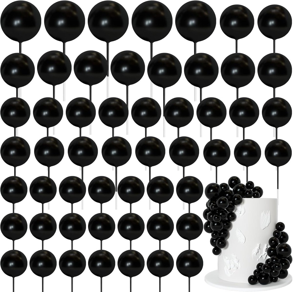 75 stuks zwarte taartballen, topper decoraties, schuim, cupcaketopper, mini-ballon, taarttopper, ballen, taartprikkers voor taart-decoratie, verjaardagsfeest, bruiloft