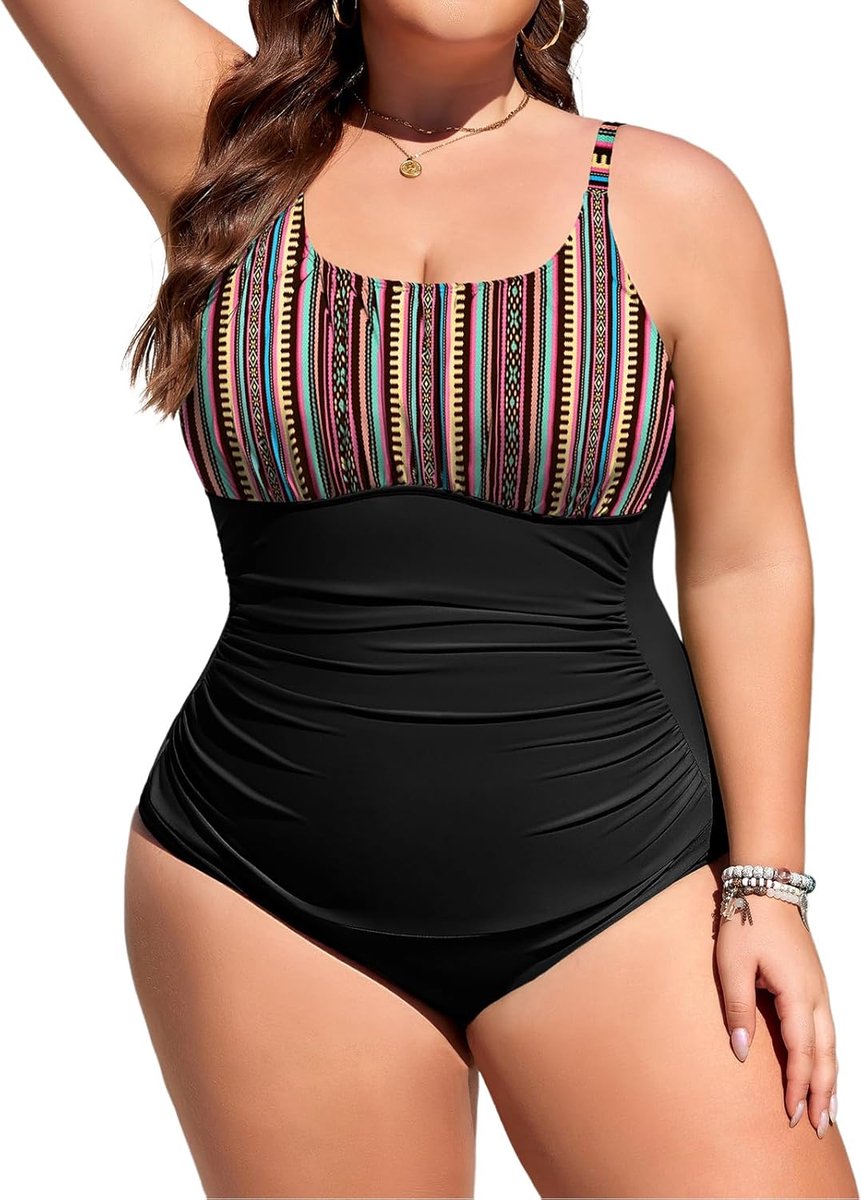 Badpak voor dames, 1 stuk, grote maat, platte buik, eendelig, zwemkleding, push-up, badpak, sexy, spaghetti, verstelbaar, voor strand, zwemmen, L-4XL